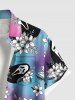 Plus Size Tropical Leaf Hibiscus Flower Skull Ombre Print Hawaii Button Pocket Shirt For Men -  