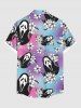 Plus Size Tropical Leaf Hibiscus Flower Skull Ombre Print Hawaii Button Pocket Shirt For Men -  