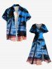 Plus Size Coconut Tree Ombre Sky Dusk Print Hawaii Split Pocket A Line Midi Dress -  