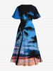Plus Size Coconut Tree Ombre Sky Dusk Print Hawaii Split Pocket A Line Midi Dress -  