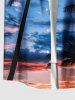 Chemise à boutons pour homme, grande taille, imprimé hawaïen, motif cocotier ombré ciel crépuscule - Bleu Ciel 3XL