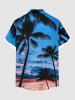 Chemise à poches boutonnées pour homme, grande taille, imprimé hawaïen, motif cocotier ombré ciel crépuscule - Bleu Ciel 5XL