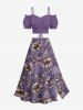 Plus Size Flower Leaf Branch Print Hawaii Split A Line Skirt -  
