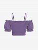 Haut uni cintré à manches bouffantes et épaules dénudées grande taille - Violet clair XS