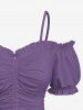 Haut uni cintré à manches bouffantes et épaules dénudées grande taille - Violet clair XS