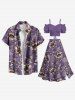 Plus Size Flower Leaf Branch Print Hawaii Split A Line Skirt -  