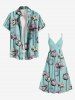 Plus Size Lotus Flower Print Hawaii Surplice A Line Cami Dress -  