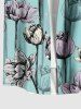 Plus Size Lotus Flower Print Hawaii Button Pocket Shirt For Men -  