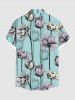 Plus Size Lotus Flower Print Hawaii Button Pocket Shirt For Men -  