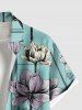 Plus Size Lotus Flower Print Hawaii Button Pocket Shirt For Men -  