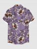 Chemise hawaïenne grande taille à imprimé floral, feuilles et branches, avec poches boutonnées pour homme - Pourpre  6XL