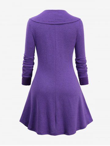 Plus Size Asymmetric Mock Buttons Cable Knit Sweater