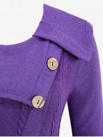 Plus Size Asymmetric Mock Buttons Cable Knit Sweater