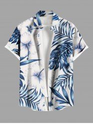 Plus Size Hibiscus Flowers Tropical Leaf Print Buttons Pocket Hawaii Shirt For Men -  