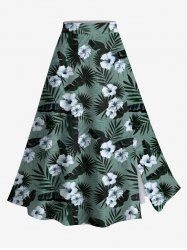 Plus Size Hibiscus Flowers Tropical Leaf Print Split Hawaii Skirt -  