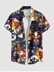 Plus Size Christmas Tree Snowflake Snowman Santa Claus Elk Print Buttons Pocket Shirt For Men -  