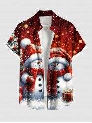 Plus Size Christmas Tree Snowman Light Spot Print Ombre Button Pocket Shirt For Men -  