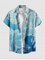 Chemise hawaïenne grande taille à imprimé floral Dip Dye Ombré et poches boutonnées pour homme - Bleu Ciel M