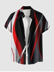 Plus Size Curve Light Beam Colorblock Print Hawaii Button Pocket Shirt For Men -  