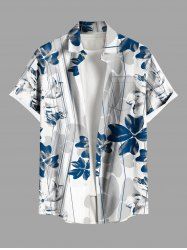 Chemise hawaïenne à poches boutonnées, imprimé feuilles bicolores, grandes tailles pour hommes - Blanc XL