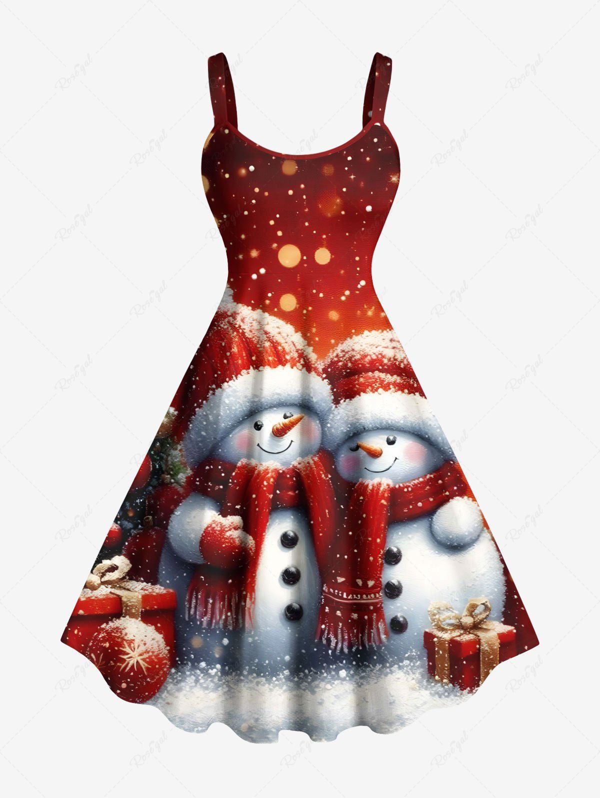 Store Plus Size Christmas Tree Snowman Light Spot Print Ombre A Line Tank Dress  