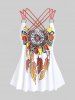 Maillot de bain tankini grande taille à imprimé plumes, bretelles croisées dans le dos, shorty - Rose orange 3X | US 22-24