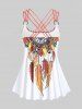 Maillot de bain tankini grande taille à imprimé plumes, bretelles croisées dans le dos, shorty - Rose orange 3X | US 22-24