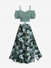 Plus Size Hibiscus Flowers Tropical Leaf Print Split Hawaii Skirt -  