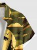 Plus Size Coconut Tree Sun Boat Sea Waves Print Buttons Pocket Hawaii Shirt For Men -  