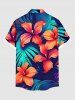 Chemise hawaïenne grande taille à imprimé feuilles tropicales et fleurs d'hibiscus, avec poches et boutons, pour homme - Bleu Marine S