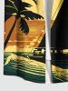 Plus Size Coconut Tree Sun Boat Sea Waves Print Buttons Pocket Hawaii Shirt For Men -  