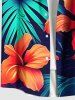 Chemise hawaïenne grande taille à imprimé feuilles tropicales et fleurs d'hibiscus, avec poches et boutons, pour homme - Bleu Marine 3XL