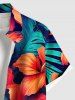 Chemise hawaïenne grande taille à imprimé feuilles tropicales et fleurs d'hibiscus, avec poches et boutons, pour homme - Bleu Marine 2XL