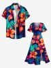 Plus Size Hibiscus Flowers Tropical Leaf Print Split Hawaii Midi Dress -  
