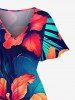 Plus Size Hibiscus Flowers Tropical Leaf Print Split Hawaii Midi Dress -  