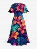 Plus Size Hibiscus Flowers Tropical Leaf Print Split Hawaii Midi Dress -  