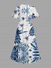 Plus Size Hibiscus Flowers Tropical Leaf Print Split Hawaii Midi Dress -  