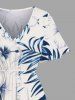 Plus Size Hibiscus Flowers Tropical Leaf Print Split Hawaii Midi Dress -  