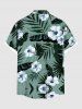 Plus Size Hibiscus Flowers Tropical Leaf Print Buttons Pocket Hawaii Shirt For Men -  