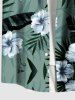 Plus Size Hibiscus Flowers Tropical Leaf Print Buttons Pocket Hawaii Shirt For Men -  