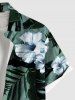 Plus Size Hibiscus Flowers Tropical Leaf Print Buttons Pocket Hawaii Shirt For Men -  