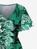 Robe mi-longue hawaïenne fendue à imprimé floral tropical et feuilles tropicales grande taille - Vert L