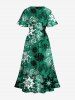 Robe mi-longue hawaïenne fendue à imprimé floral tropical et feuilles tropicales grande taille - Vert L