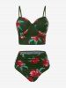 Maillot de bain tankini fleuri à armatures grande taille avec paréo assorti - Olive Verte 1X