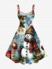Plus Size Christmas Ball Snowflake Snowman Plaid Print A Line Tank Dress -  