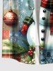Plus Size Christmas Ball Snowflake Snowman Plaid Print Button Pocket Shirt For Men - Rouge 3XL