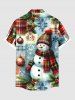 Plus Size Christmas Ball Snowflake Snowman Plaid Print Button Pocket Shirt For Men -  