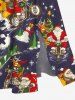 Robe mi-longue trapèze grande taille à imprimé sapin de Noël, flocon de neige, bonhomme de neige, Père Noël, élan, poches fendues - Noir L