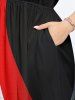 Robe mi-longue hawaïenne fendue à imprimé colorblock et faisceau lumineux grande taille - Noir 3X