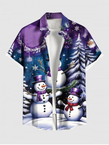 Plus Size Christmas Tree Snowflake Snowman Galaxy Print Button Pocket Shirt For Men - NAVY BLUE - 4XL